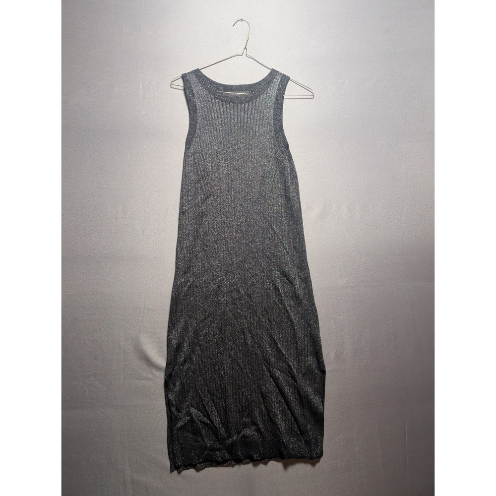 Banana Republic Sweater Dress Women Small Petite Charcoal Gray Ribbed Shimmering